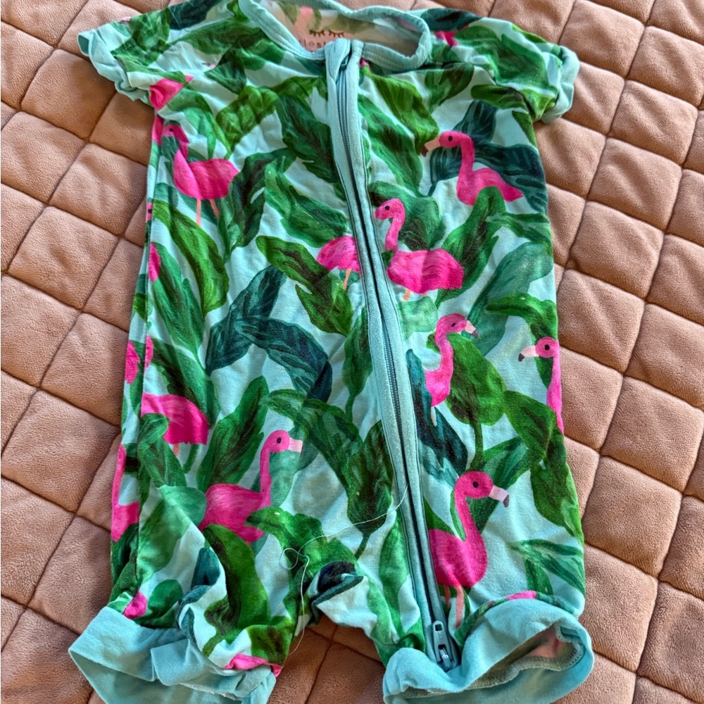 Little Sleepies Pink Flamingo Short Sleeve Zippy Bodysuit